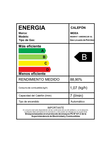 Calefont 7 Litros Tiro Natural Gas Licuado Midea