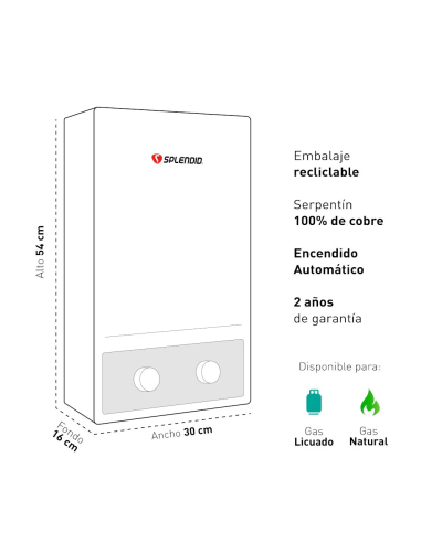 Calefont 8 litros Gas licuado Tiro natural...