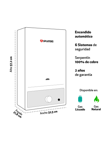Calefont 11 litros G licuado Tiro natural Splendid