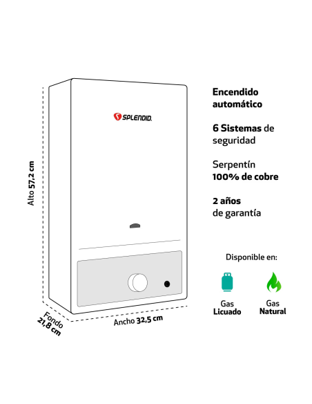 Calefont 11 litros G licuado Tiro natural Splendid