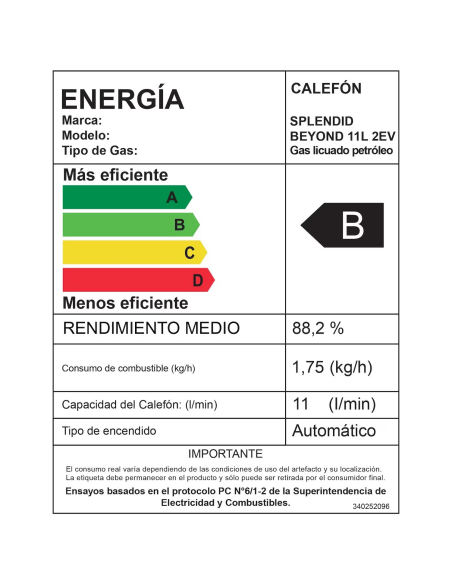 Calefont 11 litros G licuado Tiro natural Splendid