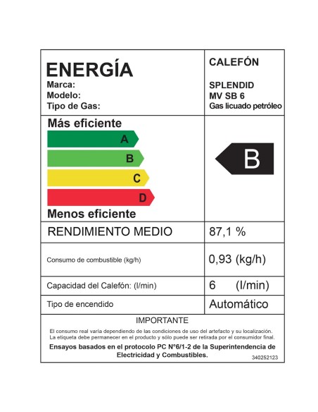 Calefont 6 litros Gas licuado Tiro natural Splendid