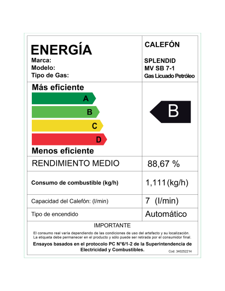 Calefont 7 Litros Gas Licuado Tiro Natural splendid