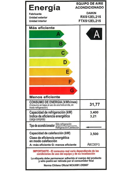 Aire acondicionado Daikin Inverter 12.000 BTU wifi