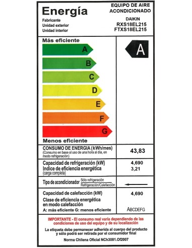 Aire acondicionado Daikin Inverter 18.000 BTU wifi