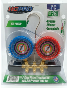 Manómetro HC PRO (HCE-2V1C3P) R22/R404A/R410A, con manguera